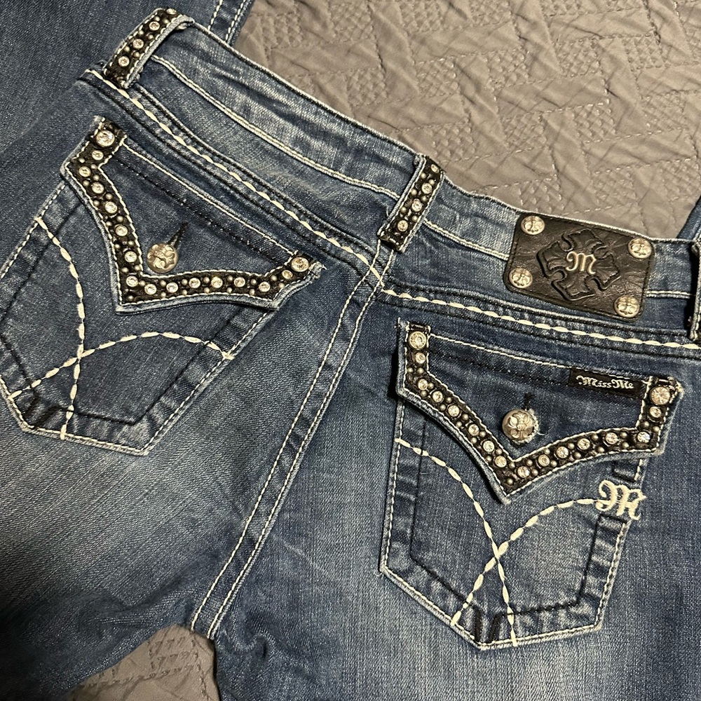 Miss Me Women's Blue Denim Overalls with Embellishments